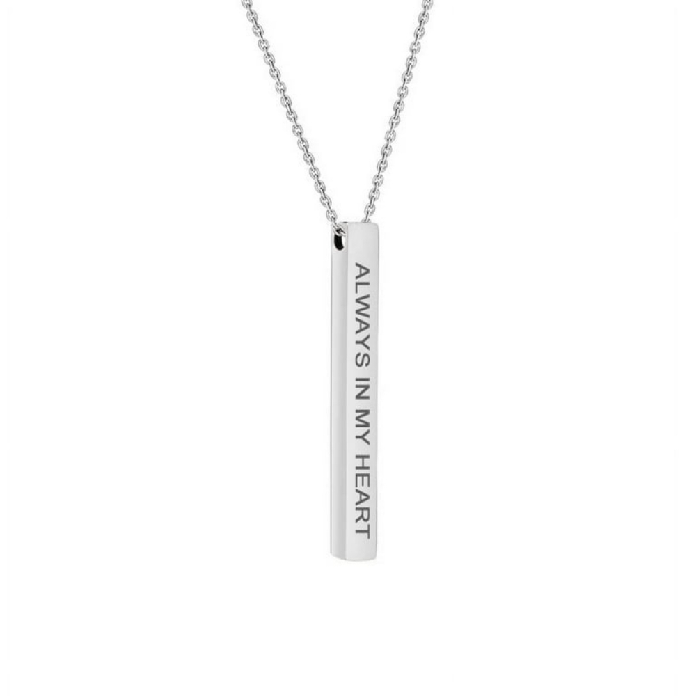 "Always in my heart" bar necklace